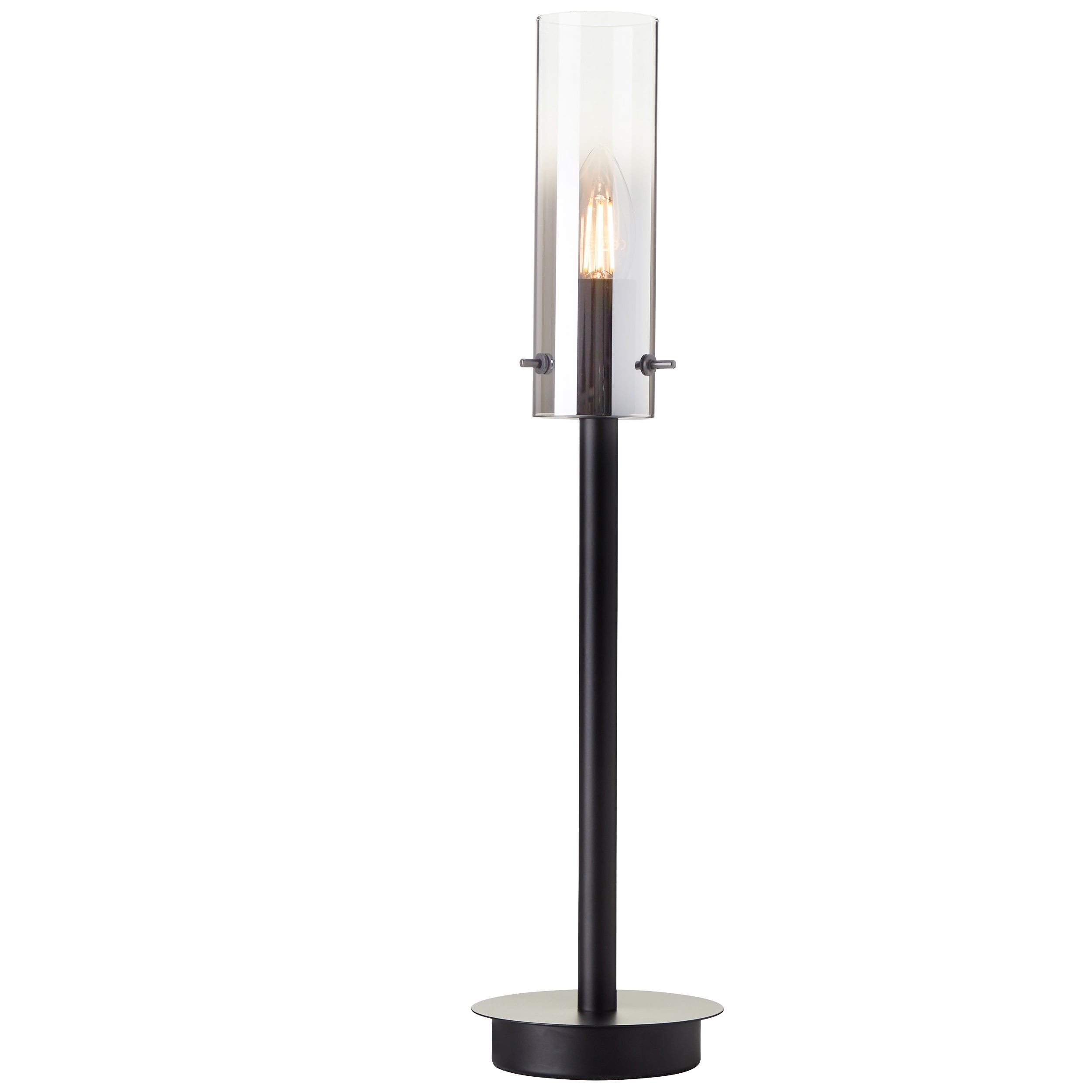 Brilliant Lamp Glasini lampa stołowa 44cm czarny mat/dymione szkło czarny aluminium 1x C35, E14, 25 W