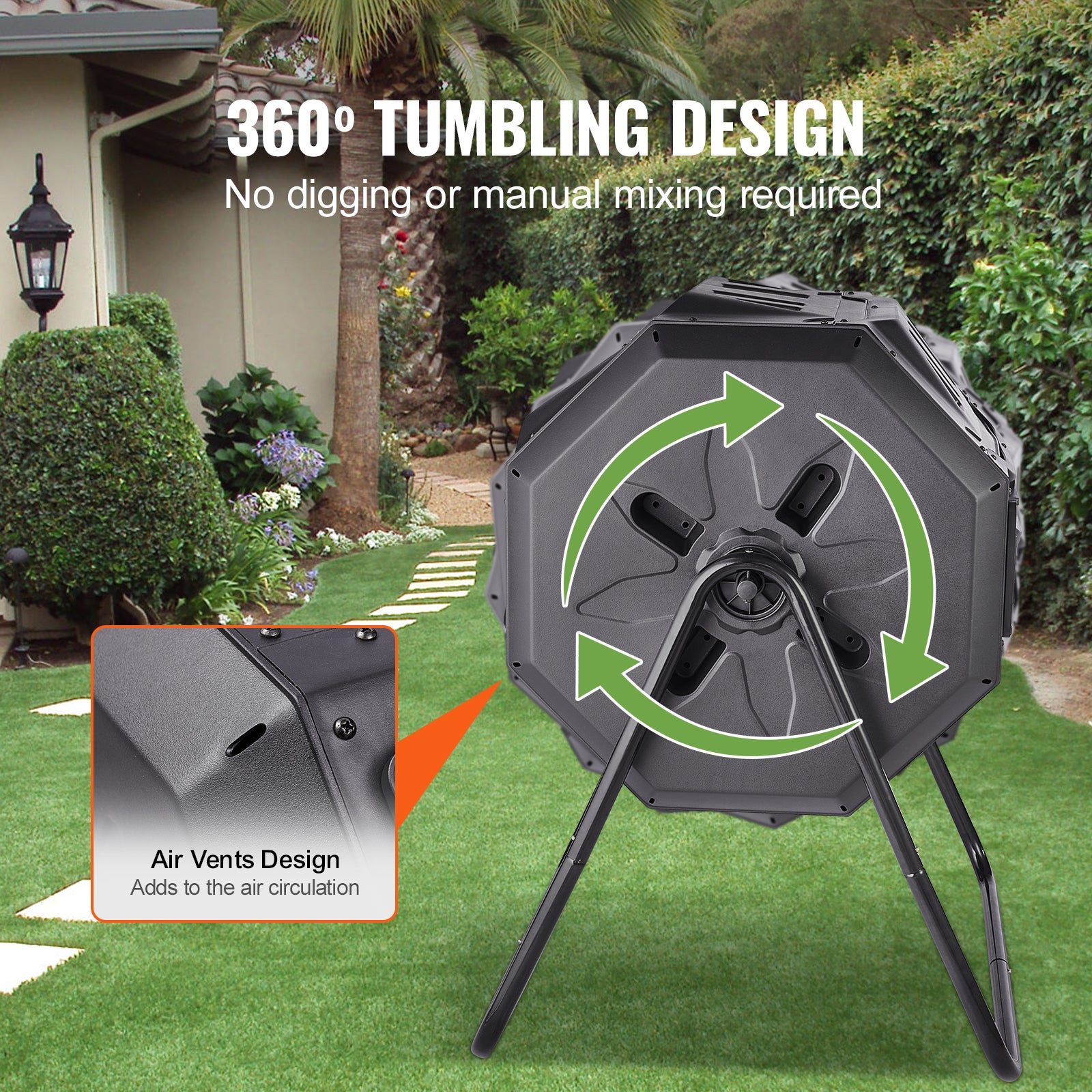 Composteur Jardin Rotatif VEVOR 162,7 L Double Chambre Bac à Compost Rotatif à 360° en PP sans BPA Charge 50 kg pour Compostage des Déchets Organiques - 5