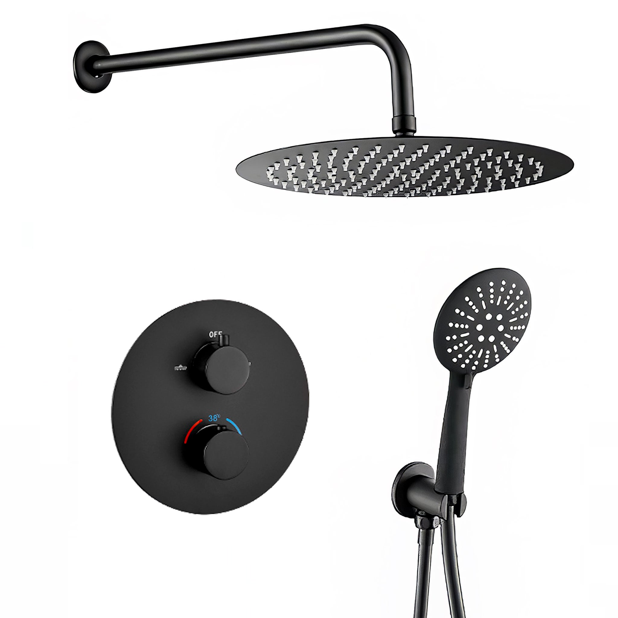 Valaz Ducha empotrada termostática pared redonda negro mate - Main Image