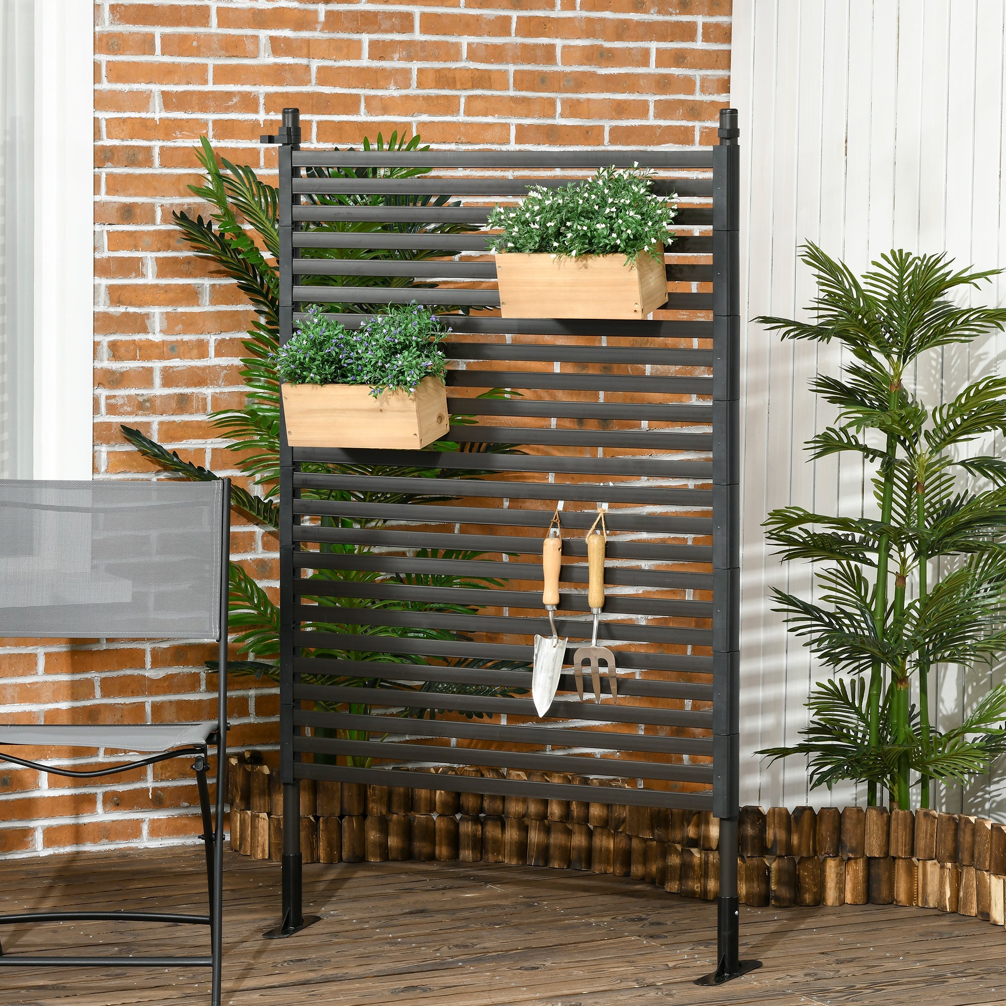 Panneau clotûre de jardin brise vue en métal extérieur avec pieds ou piquets à planter, modulaire, 93L x 22l x 150H cm - 4