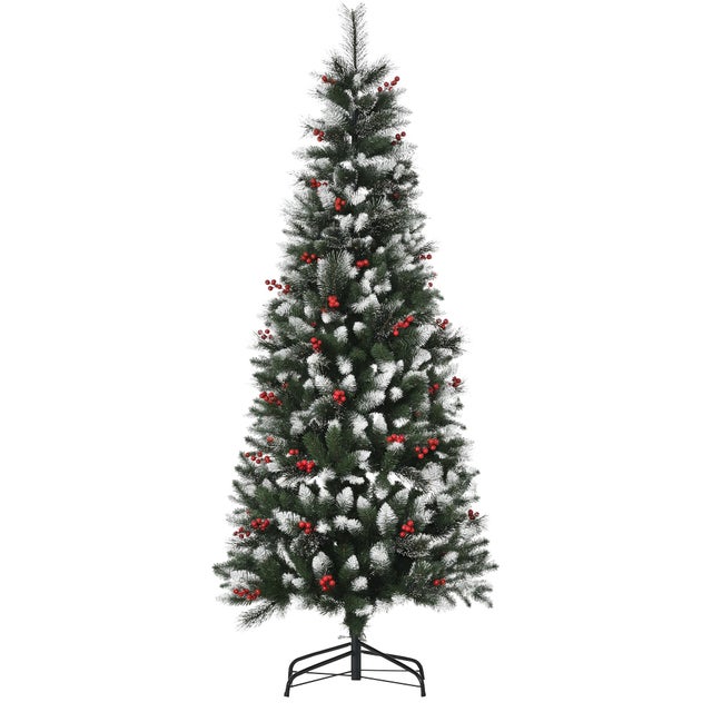 Árbol de Navidad Artificial 180 cm con 539 Ramas 51 Bayas Hojas de PVC Decoración Navideña para Interiores Verde