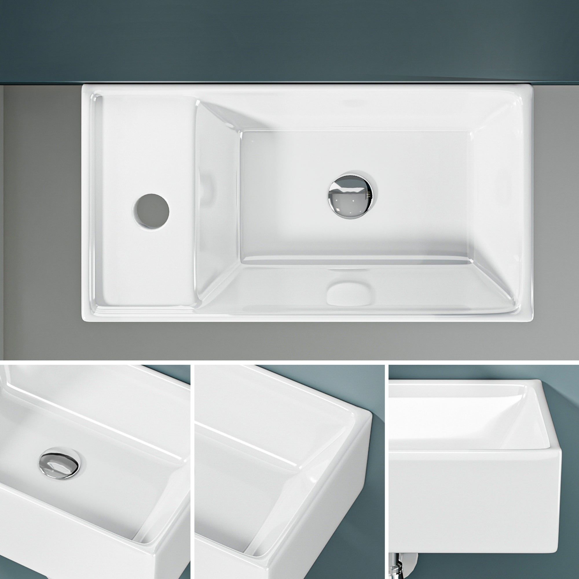 DILECI - Vasque lave-mains avec rebord sortie gauche (41,5x22x10cm) - MARIE - 3