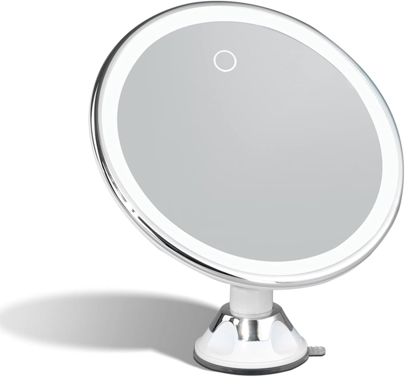 HOMCOM Specchio Da Trucco Con Luci LED 58x46 Cm | Rotante 360° Con 3 Modalità Di Illuminazione E Dimmer Touch | Supporto Cellulare E Porta USB | Include Specchietto Ingranditore 10x