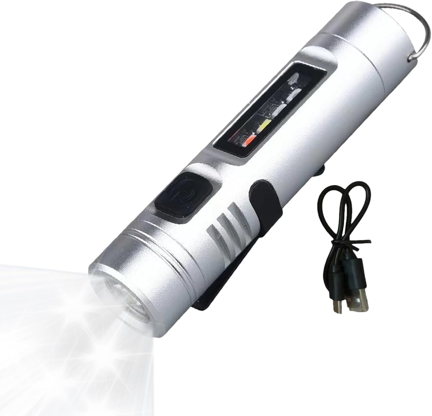 Miniaturowa latarka LED – akumulator 1200 mAh – idealna na spacery, kemping, wędrówki, czytanie i trekking – srebrna