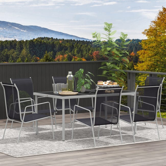 Set Giardino 7 Pezzi Outsunny - Tavolo Allungabile 180 Cm E 6 Sedie Con Rete, Grigio, In Alluminio - Foto 7