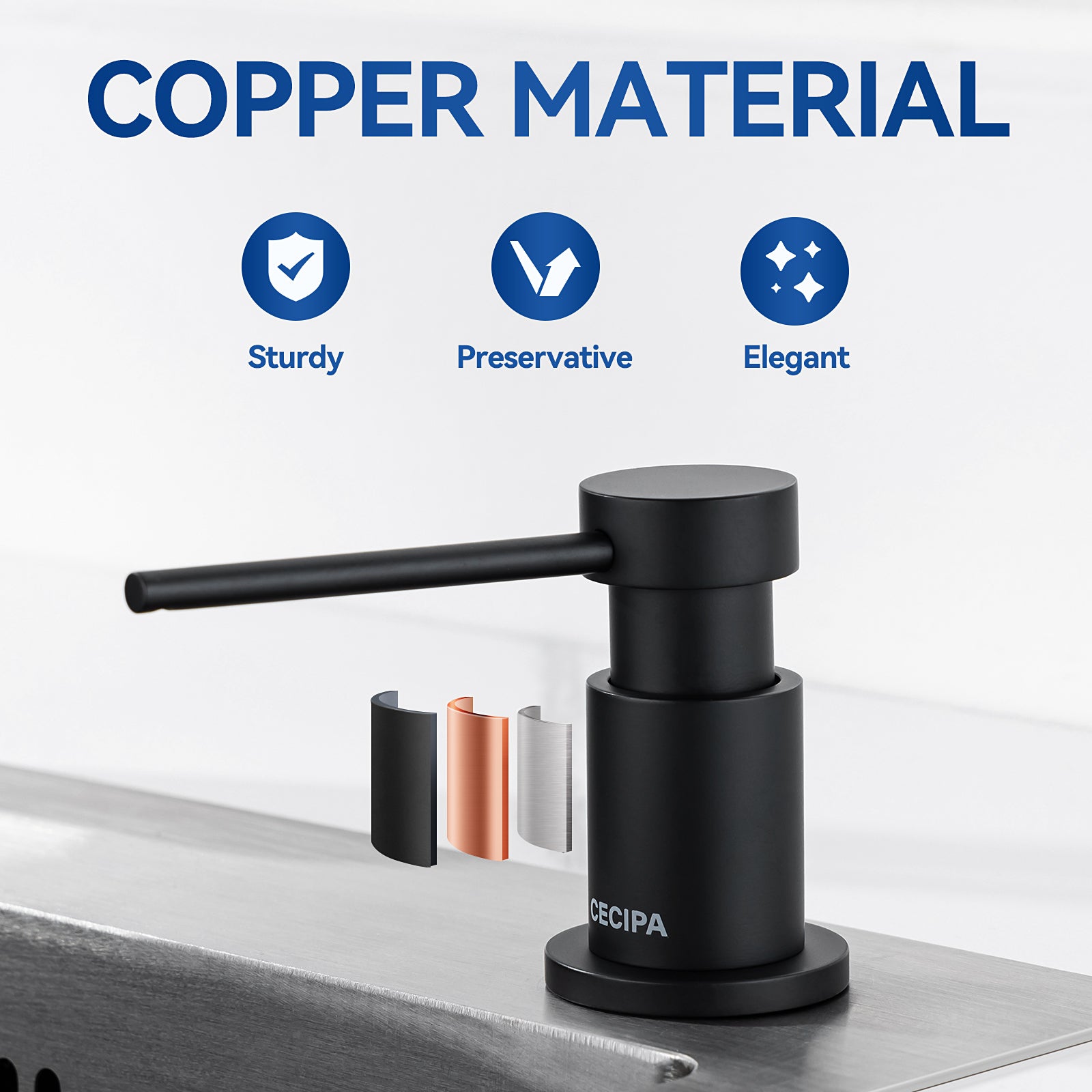 Cecipa max Distributeur de Savon Noir-Distributeur de Savon pour Evier avec Récipient de 300ML + Tuyau d'extension en Silicone de 1,25M,EU Modèle - 2