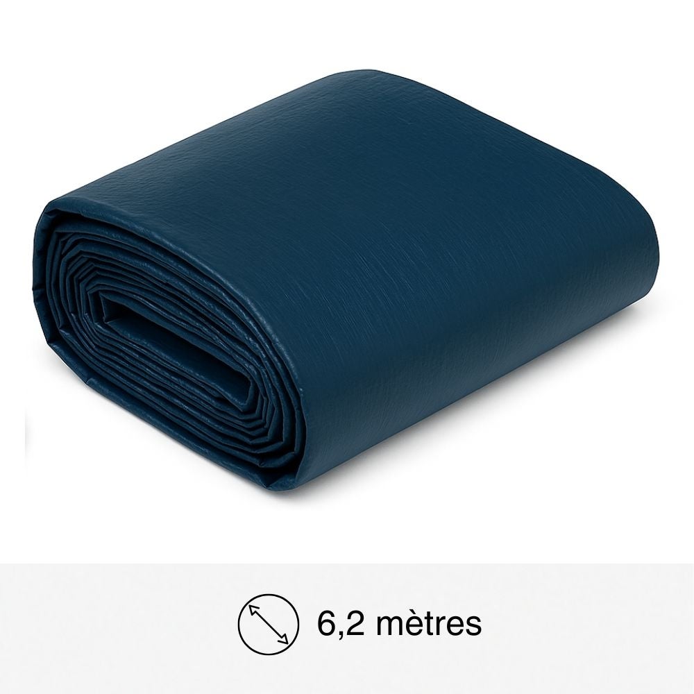 Bâche Piscine Ronde 6.2 m, 140 g/m² - Bache Hivernage Piscine Hors Sol - Filet d'Écoulement 35 x 35 cm, Cordon de Serrage - Pour piscine 5.40 m - Bleu - 2