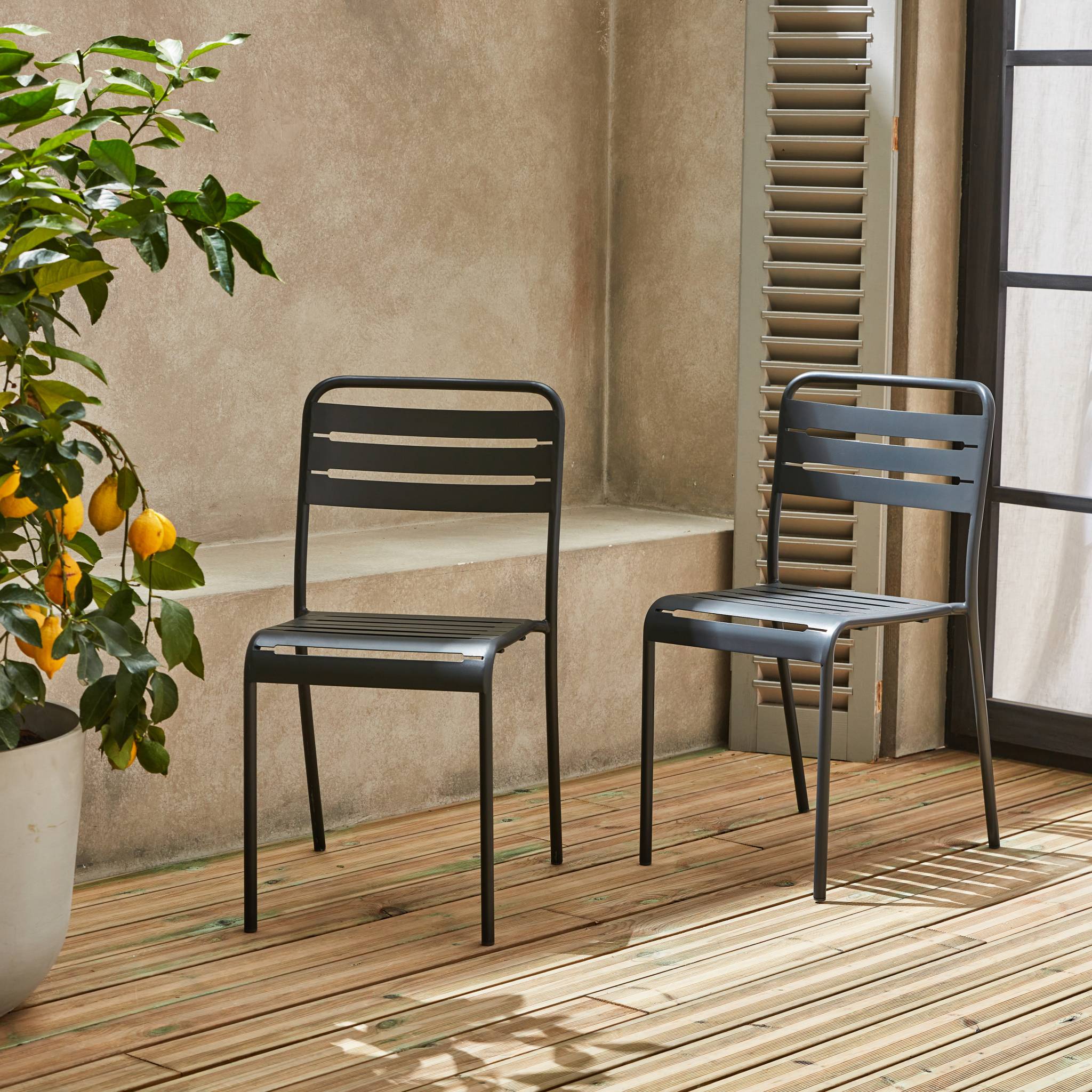 Lot de 2 Chaise de jardin sans coussin Orea + Amelia en Acier Gris - 2