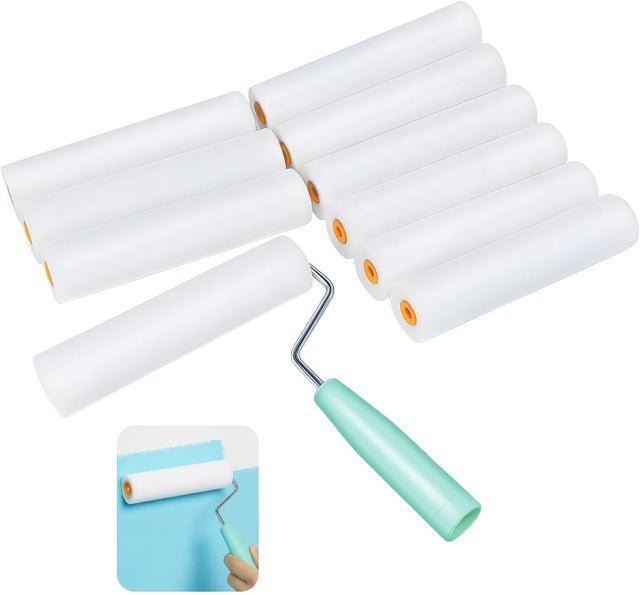 Juego de 10 mini rodillos de pintura, rodillos de espuma para pintar paredes, rodillos de pintura con mango para revestimiento, bricolaje, 160x34 mm