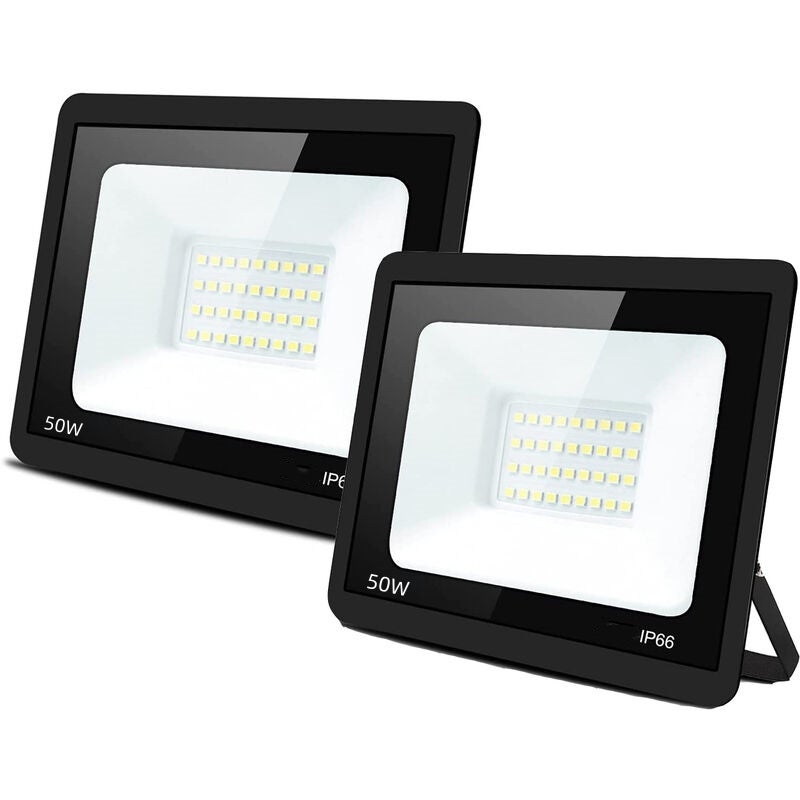 Zestaw 2 Reflektorów LED 50W Barwy Zimnej Bieli do Zastosowań Zewnętrznych, Wodoodporny Reflektor LED IP66 do Ogrodu, Zewnętrzny Reflektor LED