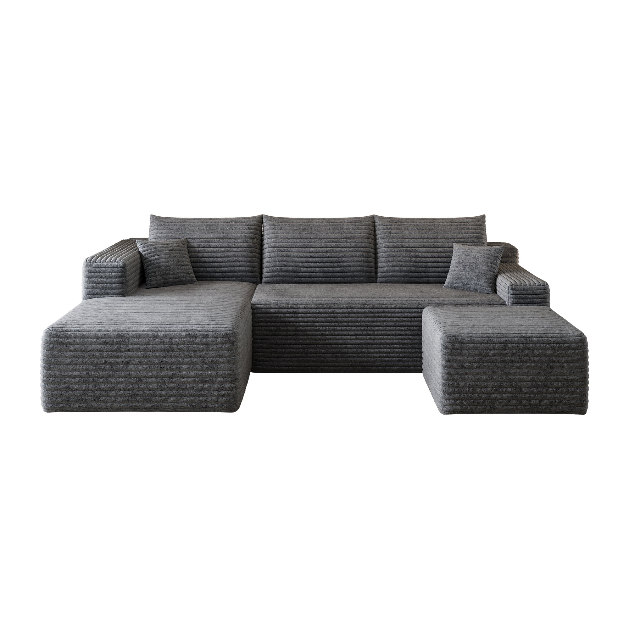Canapé d'angle 4 places 241 cm, style moderne minimaliste, tissu côtelé gris foncé, assise profonde, sans montage - 7