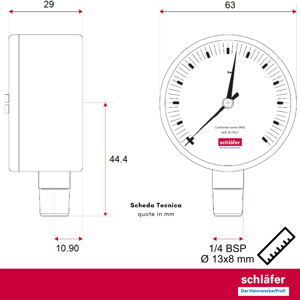 Schläfer 0930166 | Manomètre hydraulique vertical Raccord radial 1/4
