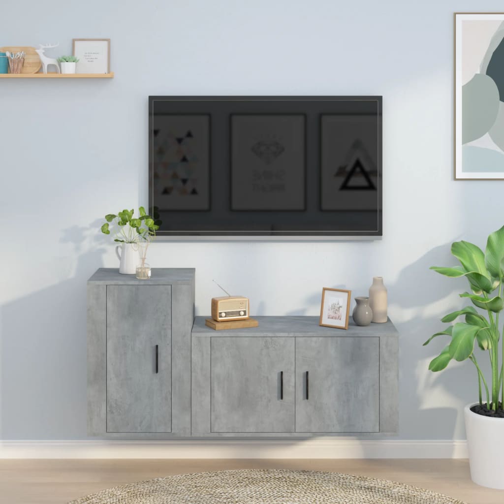 Zestaw 2 szafek TV, szarość betonu, materiał drewnopochodny