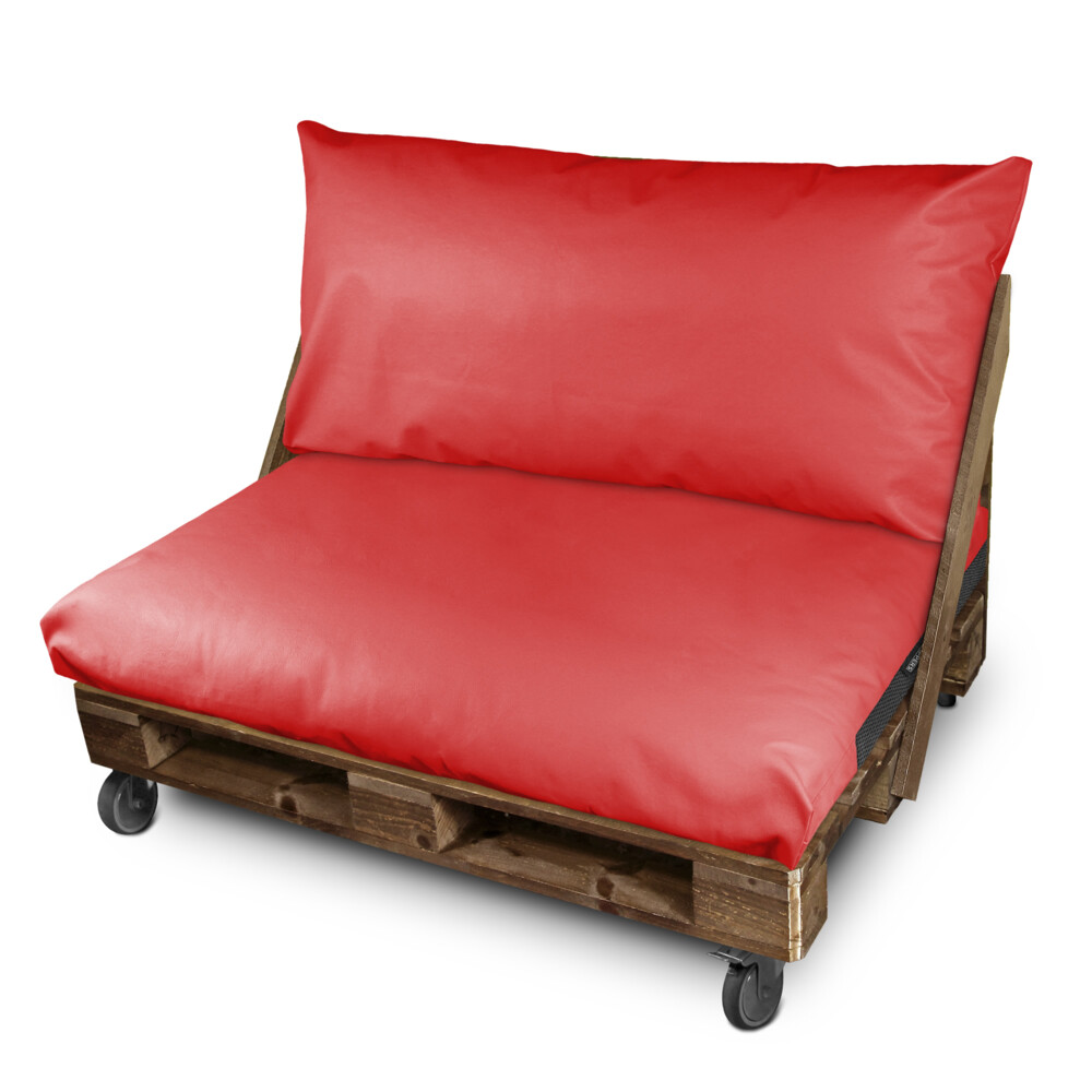 Cojín para palets polipiel exterior rojo funda respaldo esquina 65x45x25 sin relleno