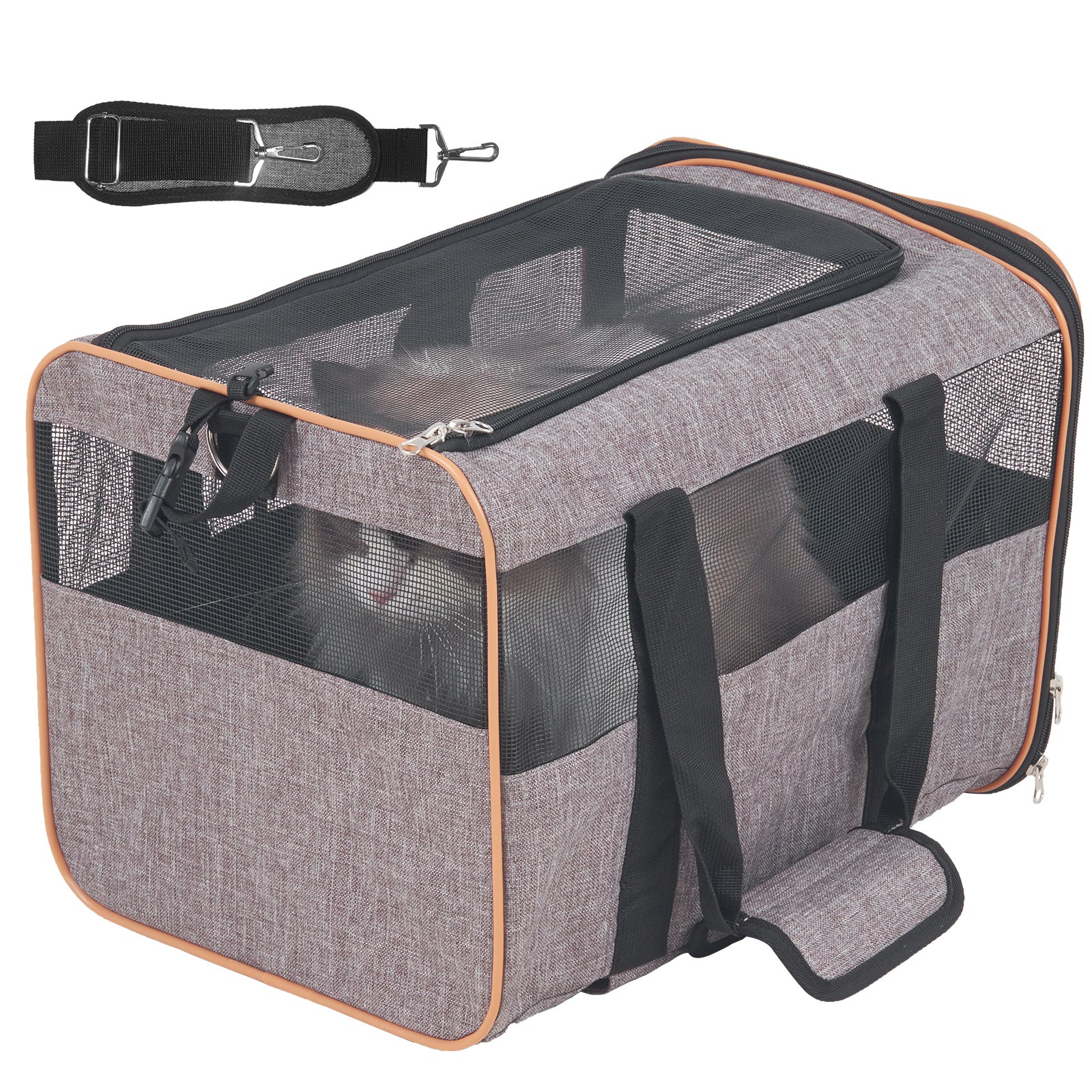 Bolsa de transporte para gatos SucceBuy com rodas, aprovada por companhias aéreas, com alça telescópica e bandoleira, até 10 kg, cinza - 3