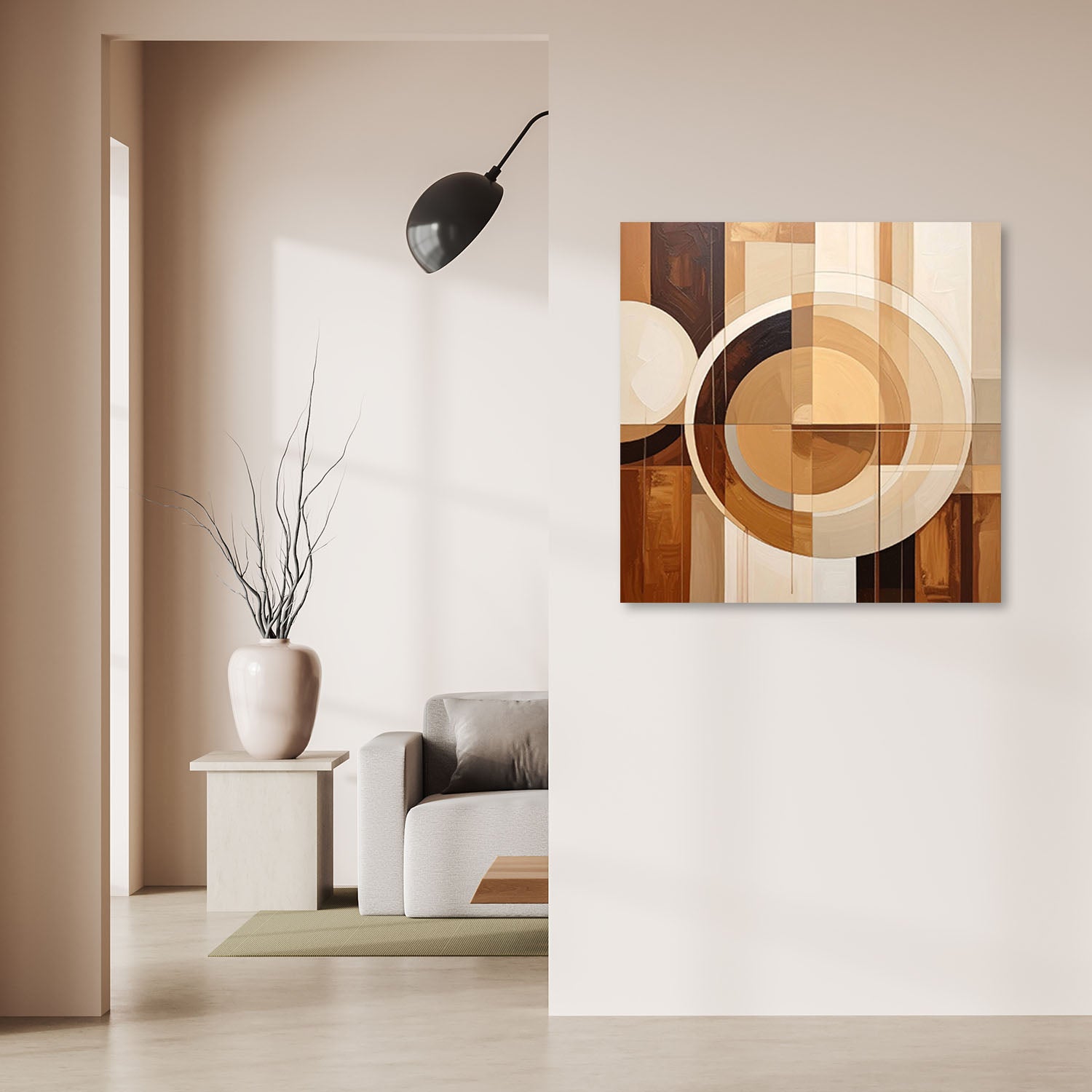 Obraz do salonu sypialni biura, Abstrakcyjne geometryczne formy w beżu 60x60 - 2