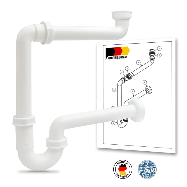 BERNSTEIN - Piletta in plastica per lavabo, lavandino e lavatoio con guarnizioni e doppio anello per la tenuta stagna - Bianco - Attacco 1 1/4' Ø32mm