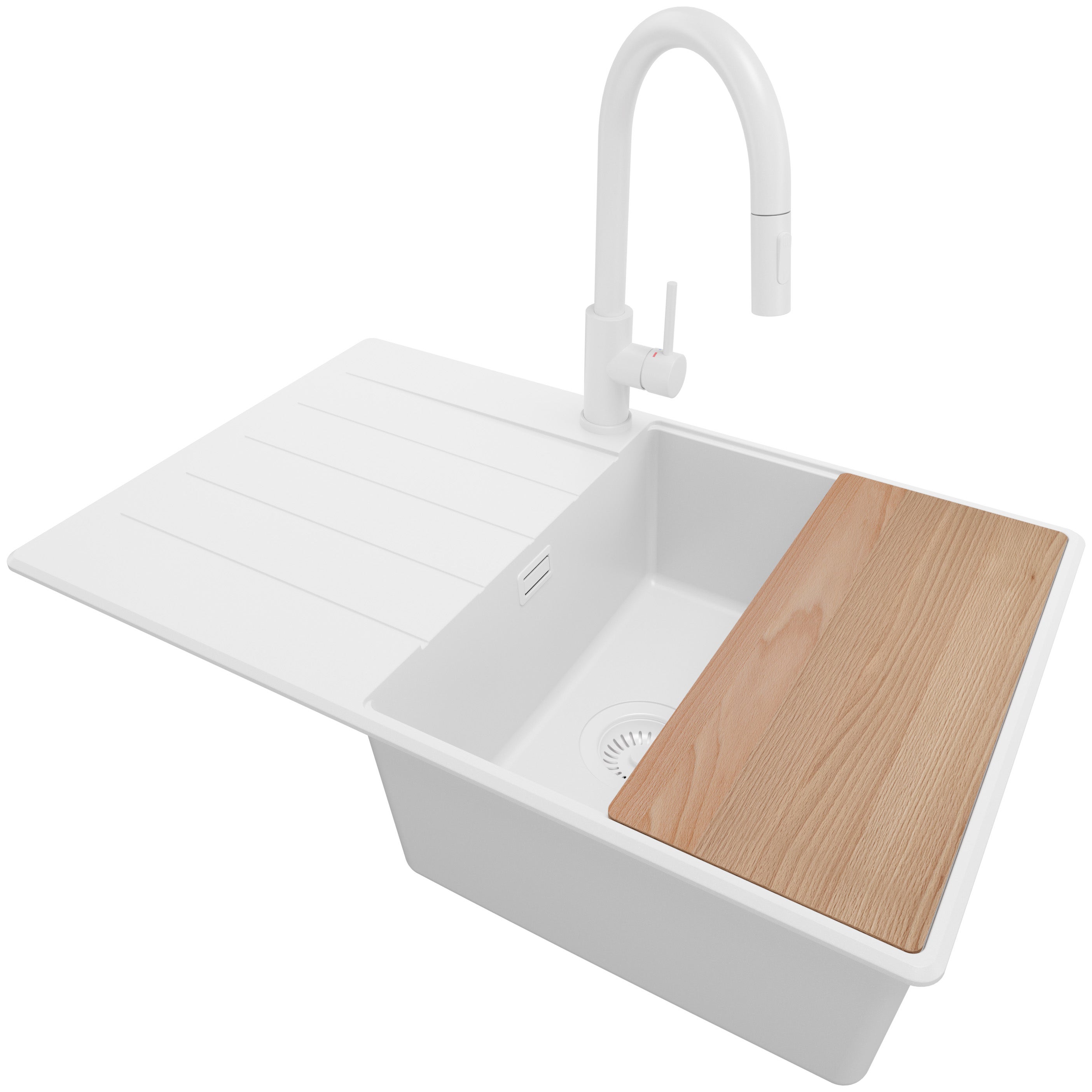 Zlewozmywak Granitowy Cały Biały 78x50cm, Zlew Kuchenny 1 Komorowy + Syfon + Akcesoria, Nablatowy do szafki od 50cm - Kopenhaga PRIMAGRAN