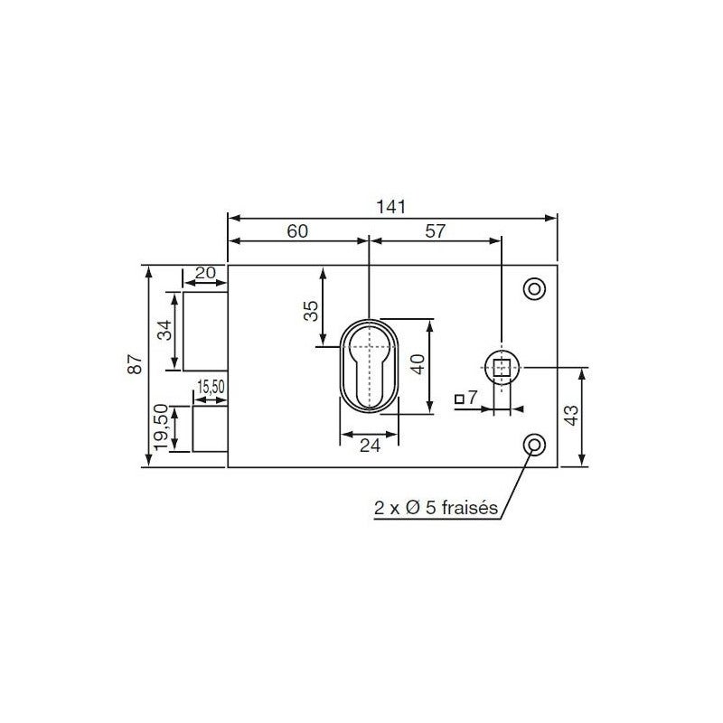 Serrure monopoint en applique coffre horizontale à fouillot profil européen marron droite – VACHETTE 7416D - 2