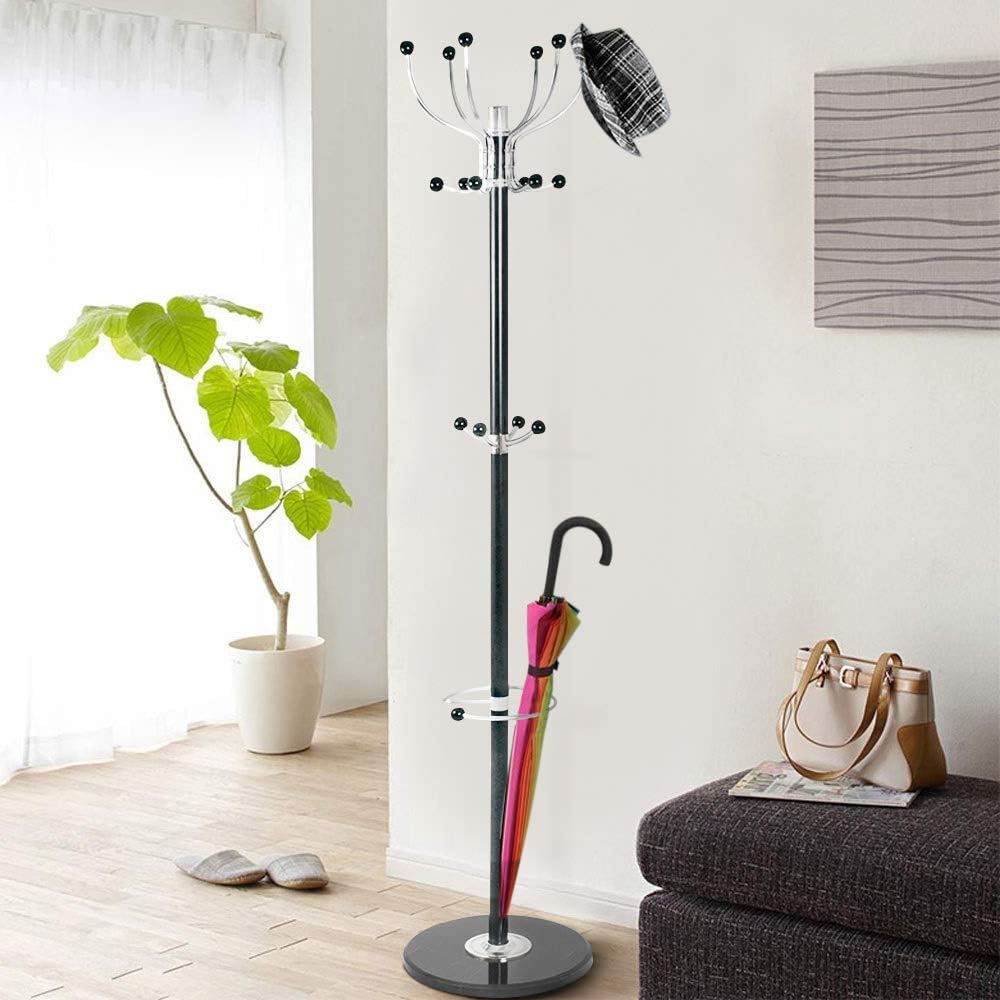 GOPLUS Appendiabiti Con 8Ganci, Attaccapanni Da Terra Per Soggiorno E Ufficio, Con Base Stabile Rotonda Porta Vestiti E Cappelli In Ferro Nero 30x30x175 Cm 38768489