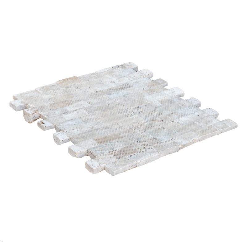 Plaquette de parement en travertin beige - 2,3 x 4,8 x 2,2 cm - Vendu par filet de 30,5 x 30,5 cm - C-NEGOCE - 2