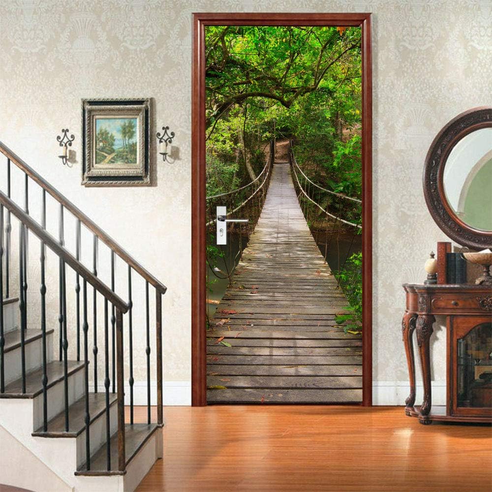 Naklejka na drzwi „Trompe l'oeil” 3D, efekt tapety na drzwi wewnętrzne, do biura, sypialni, salonu, łazienki, mostu wiszącego, 77x200 cm