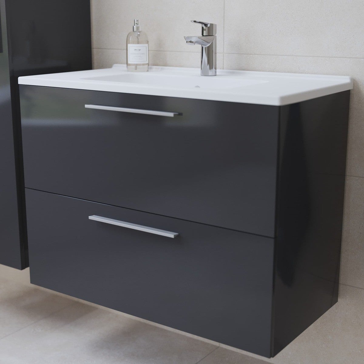 Mia ensemble avec meuble préassemblé 79x61x39,5 cm + miroir + lavabo + éclairage LED, anthracite brillant (MIASET80A) - 4