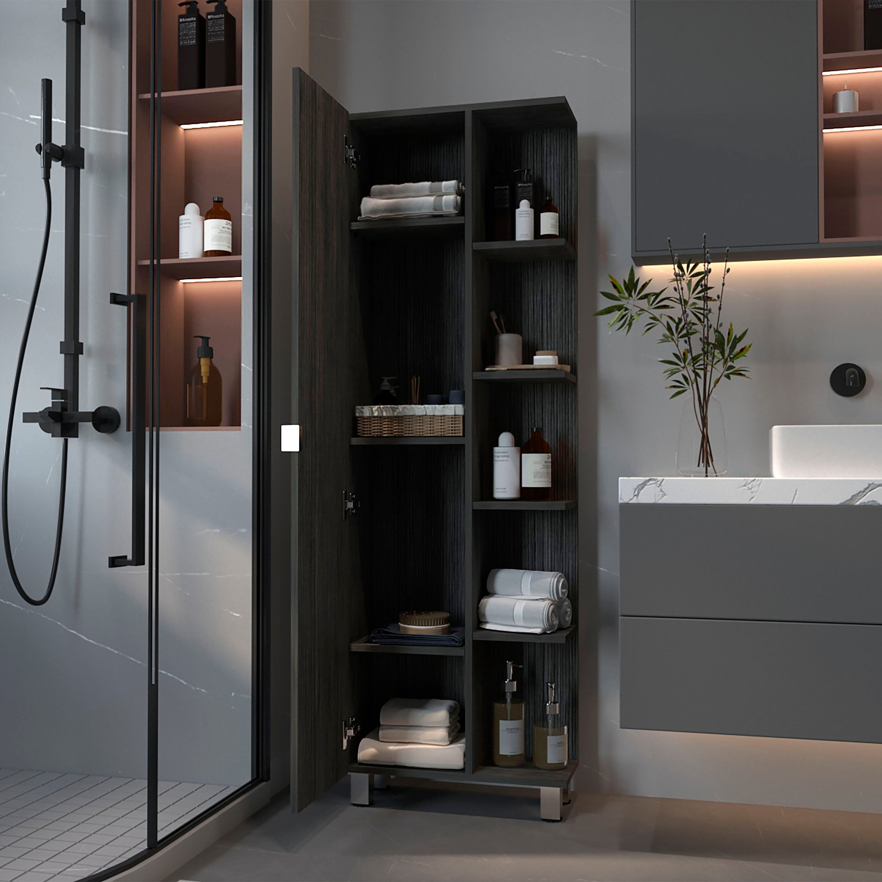 Torre de baño vertical Urano en melamina con 9 estantes , 157.9 cm X 51.18 cm X 21.4 cm , Gris / plata - 5