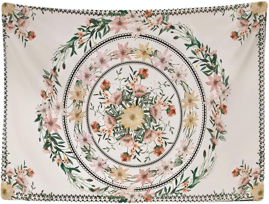 Mandala Kwiaty Natura - Gobelin ścienny - 200x150 cm - Duży gobelin ścienny - Plakat dekoracyjny - Akcesoria w stylu boho hipisowskim - Wystrój domu