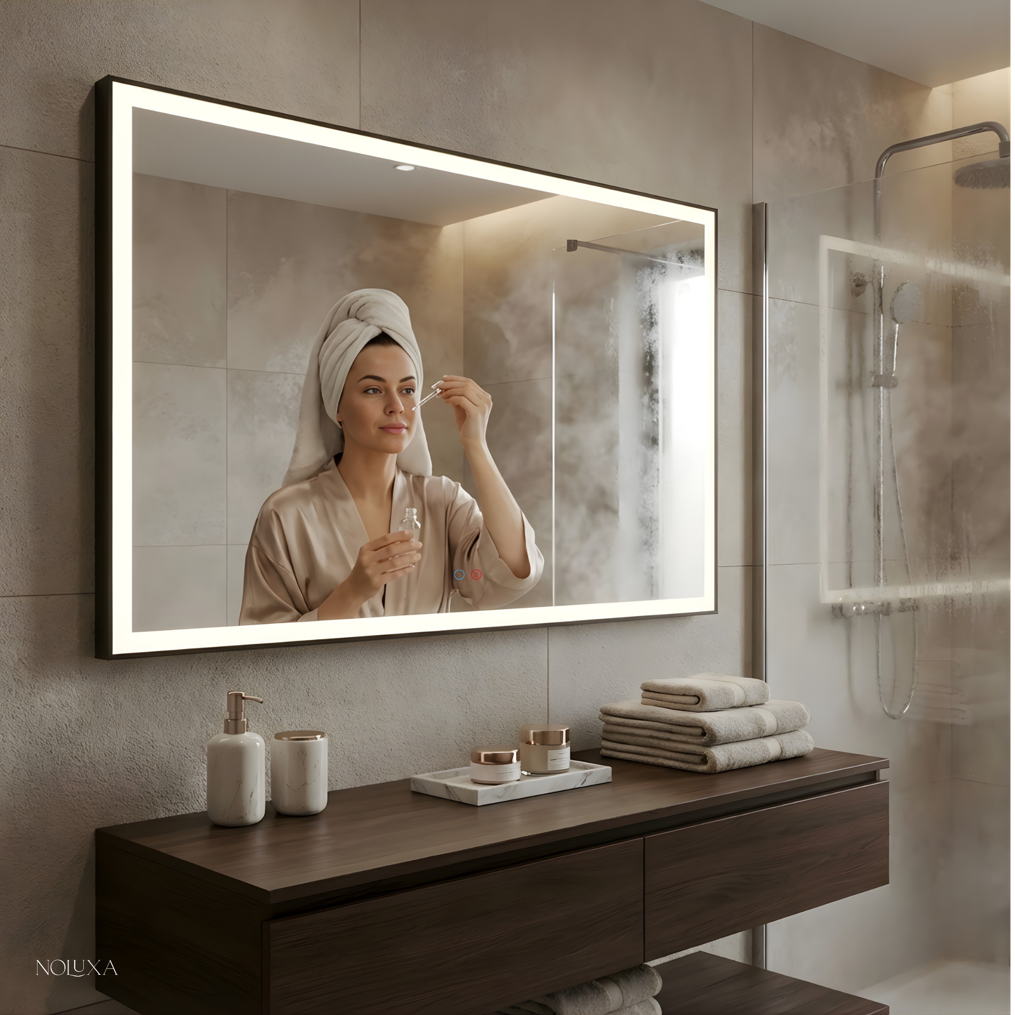 LEDIMEX - Miroir de salle de bain avec lumière | Grand miroir de salle de bain | Miroir anti-buée LED | Miroir mural carré 70x80cm - 7