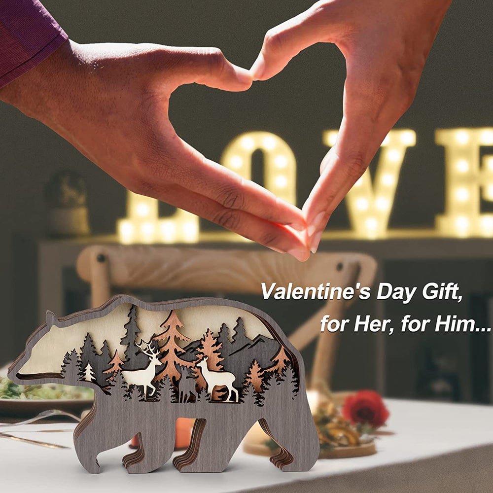 2pcs Ornements 3D en bois de Noël, figurines créatives d'animaux, ours et orignal, décoration artisanale pour salon et bureau, idée cadeau festive - 6