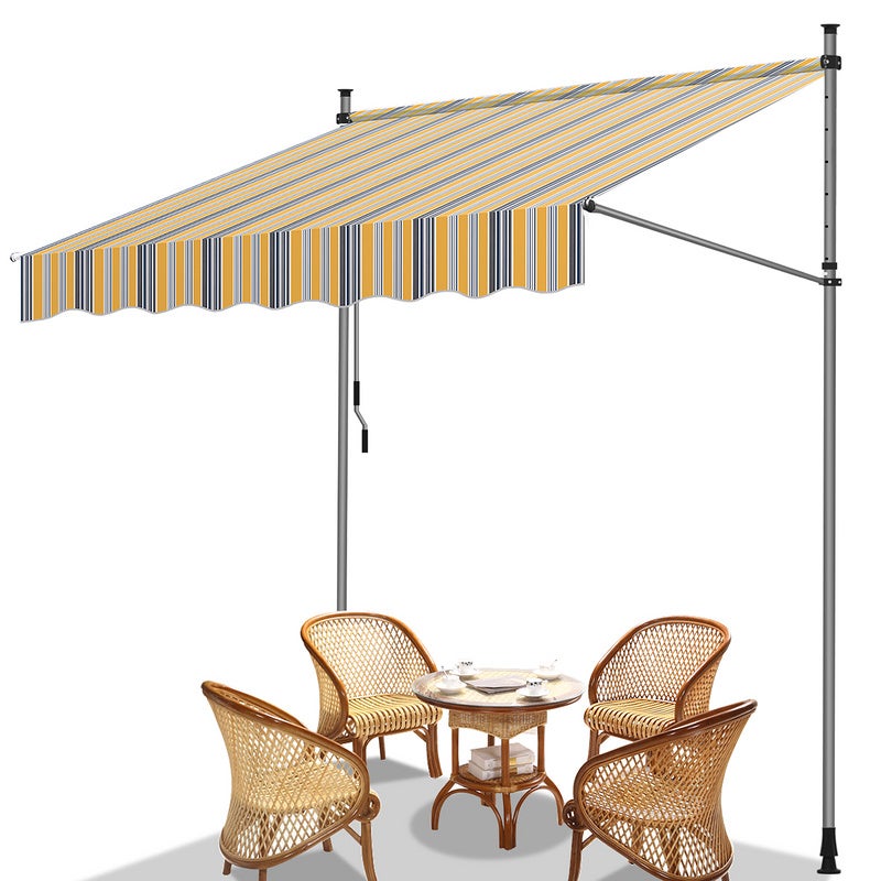 Toldo retráctil manual, toldo manual, toldo para balcón, altura ajustable 400 cm, amarillo/azul