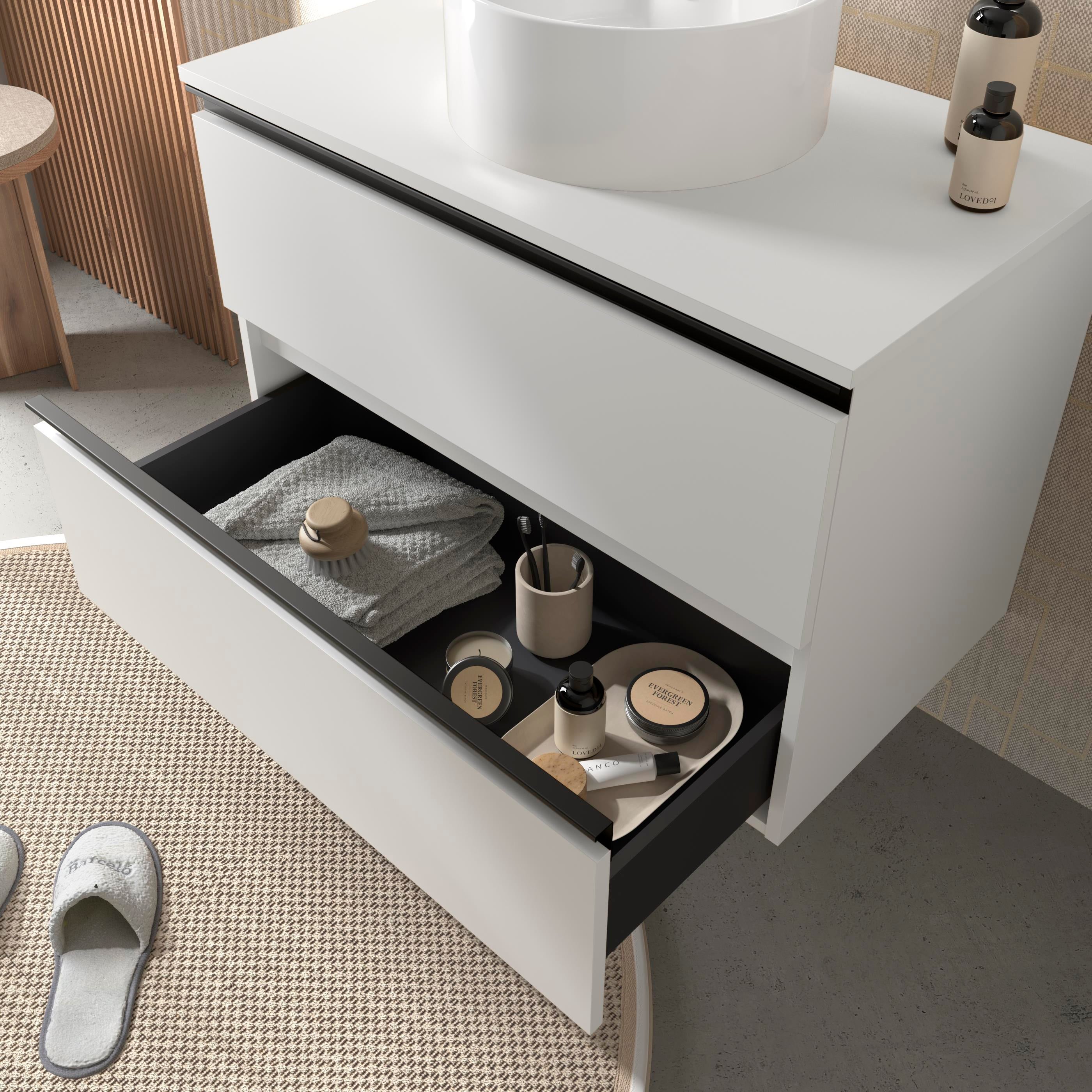 Mobile da Bagno BEQUIA METAL Bianco Opaco 100cm 2 cassetti (Senza Lavabo) - 2