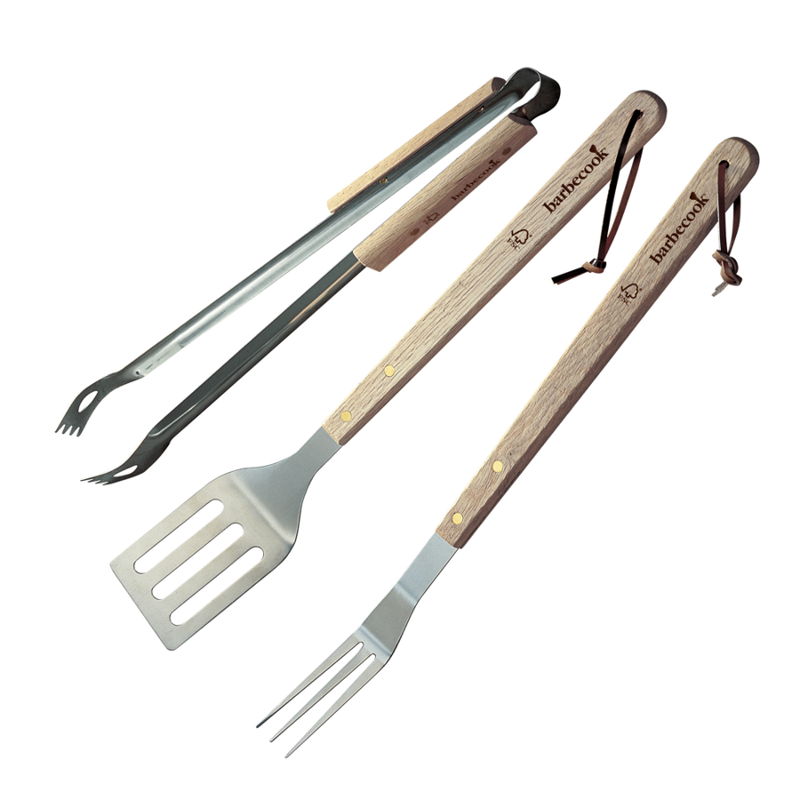 Zestaw Narzędzi do Grillowania Barbecook Szpatułka Widelec Szczypce Stal Nierdzewna i Drewno