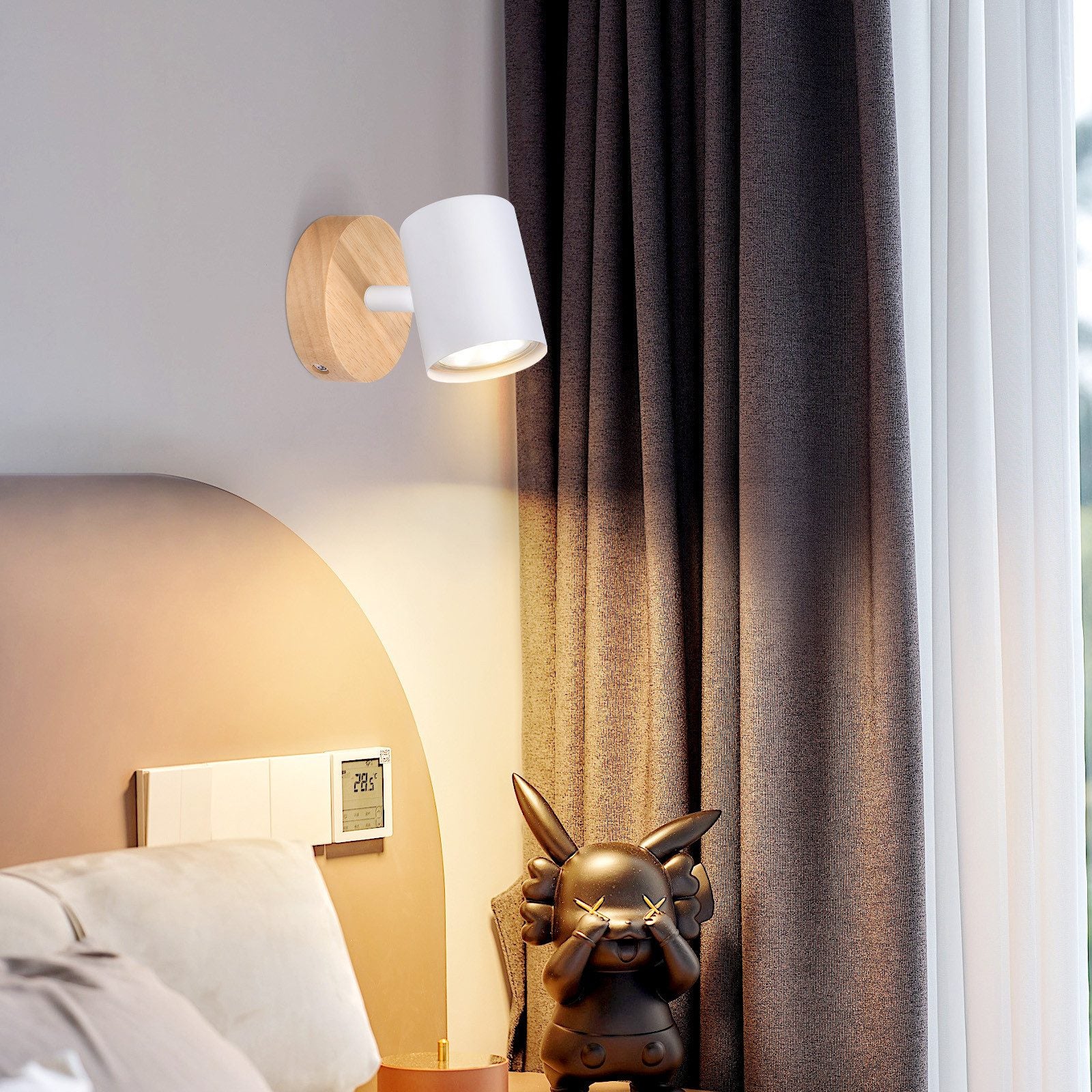 NETTLIFE Plafonnier LED 1 flamme - Blanc Plafonnier GU10 Spot pivotant Applique murale en bois Spot mural pour salon chambre Sans ampoule - 8