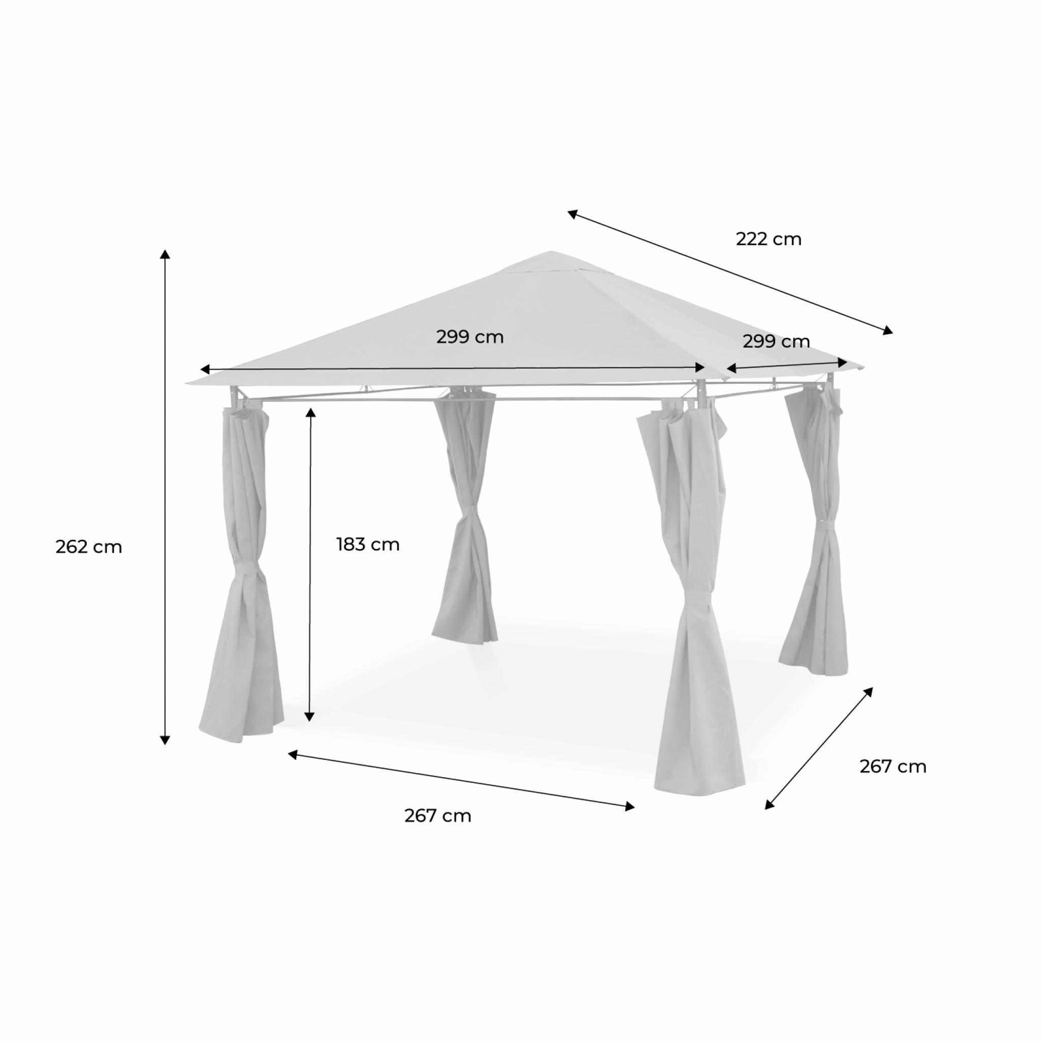 Gazebo de jardín con cortinas 3x3m Pardo - 299x299x262 cm - 6