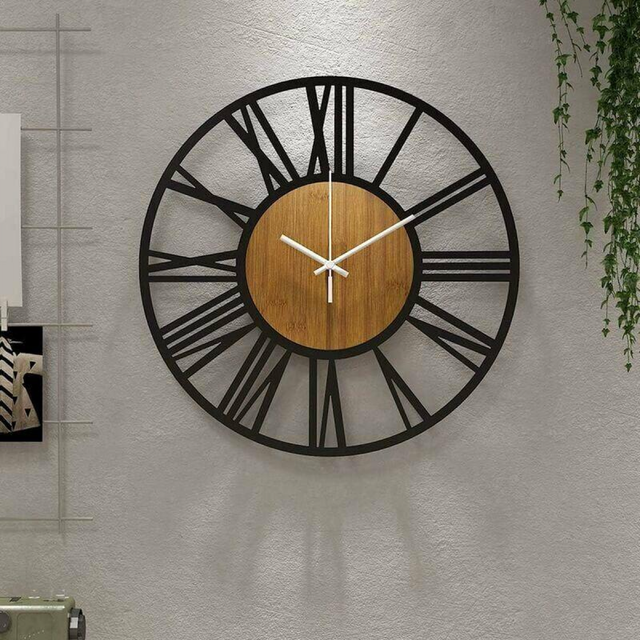 El café Reloj de pared redondo grande de cm en madera negra para la decoración del salón números romanos retro silencioso no hace ruido adecuado p