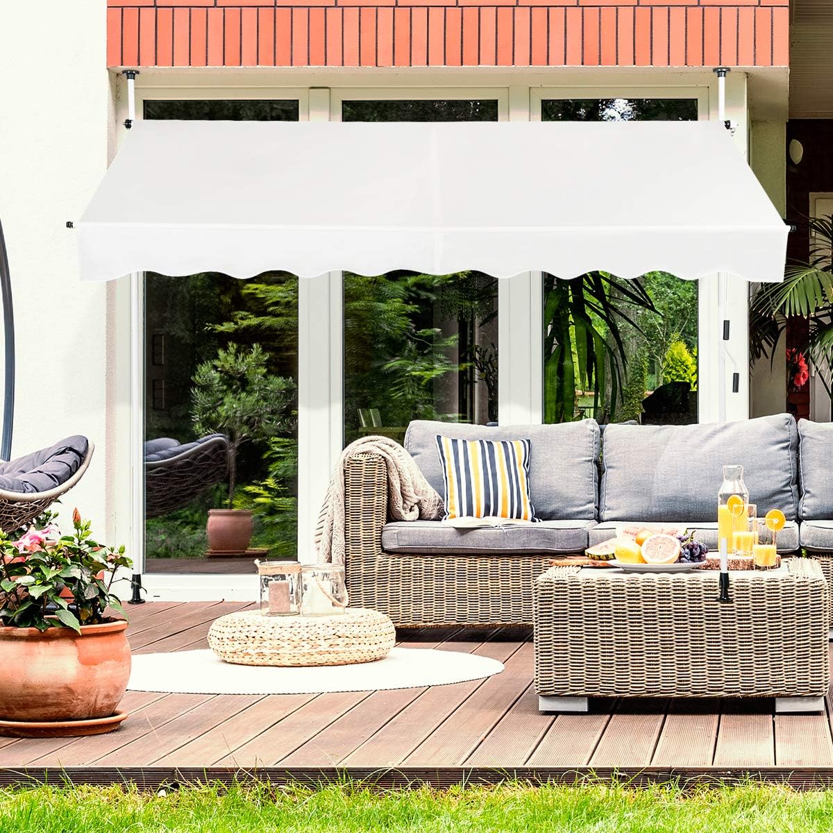 Store Banne Manuel Rétractable, Auvent Balcon Terrasse Rétractable sans Percage, Hauteur Réglable 2-3M, 2x1,75M, Beige - 6