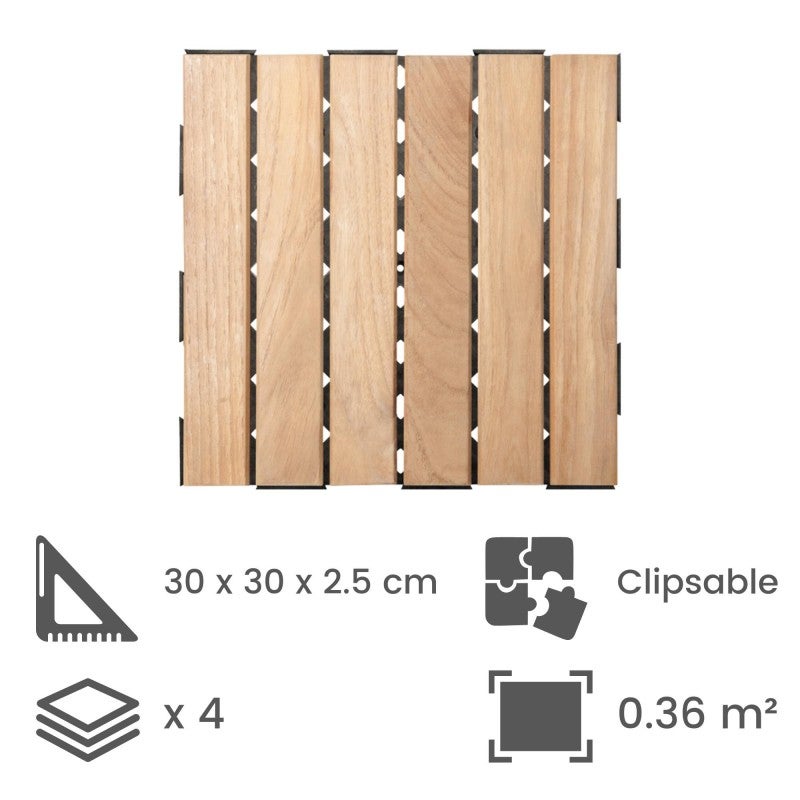 Dalle en bois teck naturel (lot de 4) - Miel 30 x 30 cm - 2