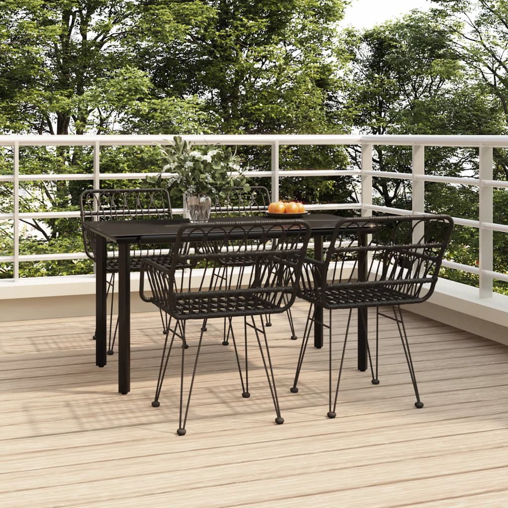 Ensemble à manger de jardin 5 pcs | Salon de jardin Noir Résine tressée - 2
