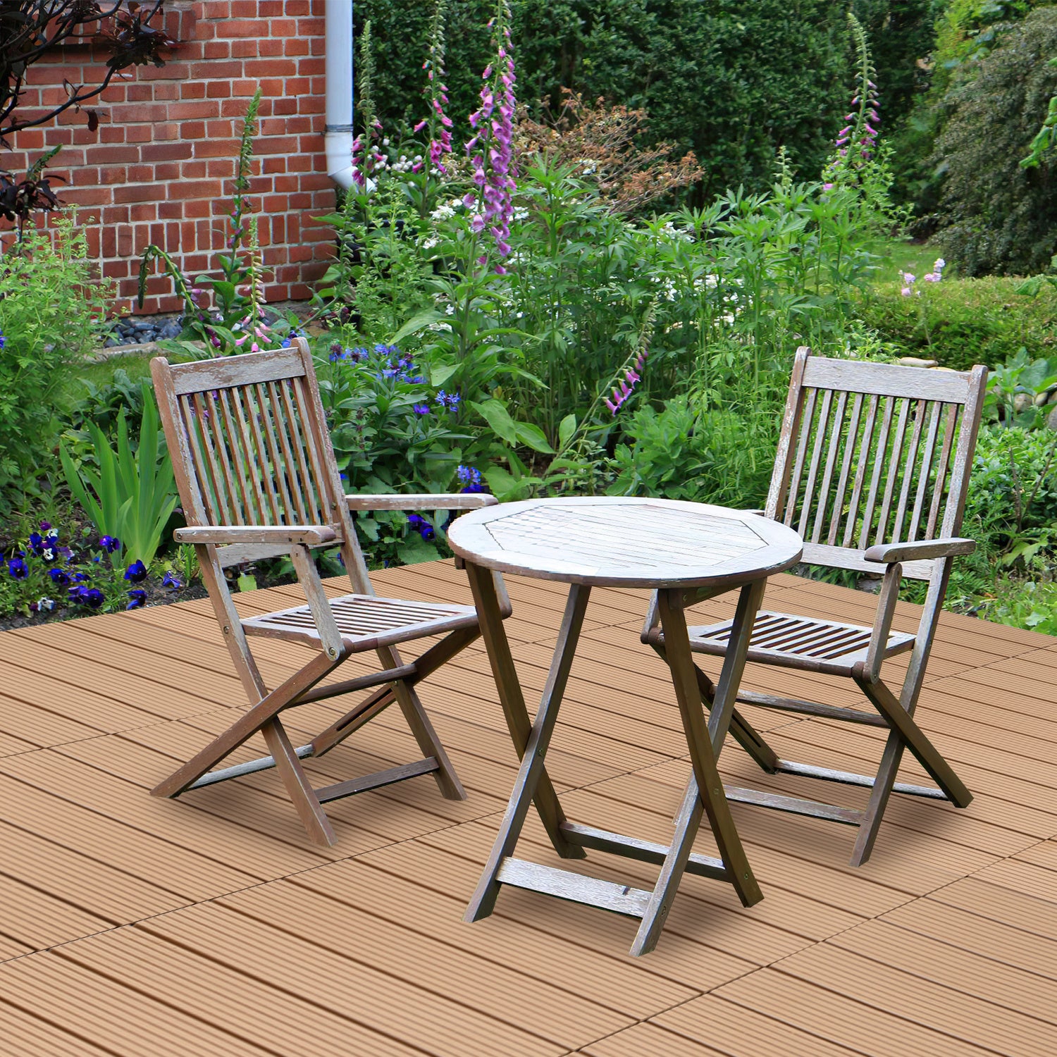 6 pièces WPC Dalles de terrasse 4 lattes 1 m², 30 x 60 cm, Dalles clipsables Composite bois Teck - 8