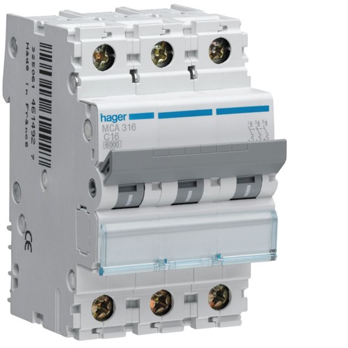 Hager mca310 interruttore automatico magnetotermico 3p 3 poli 3x10a 6 ka curva c 3 moduli din