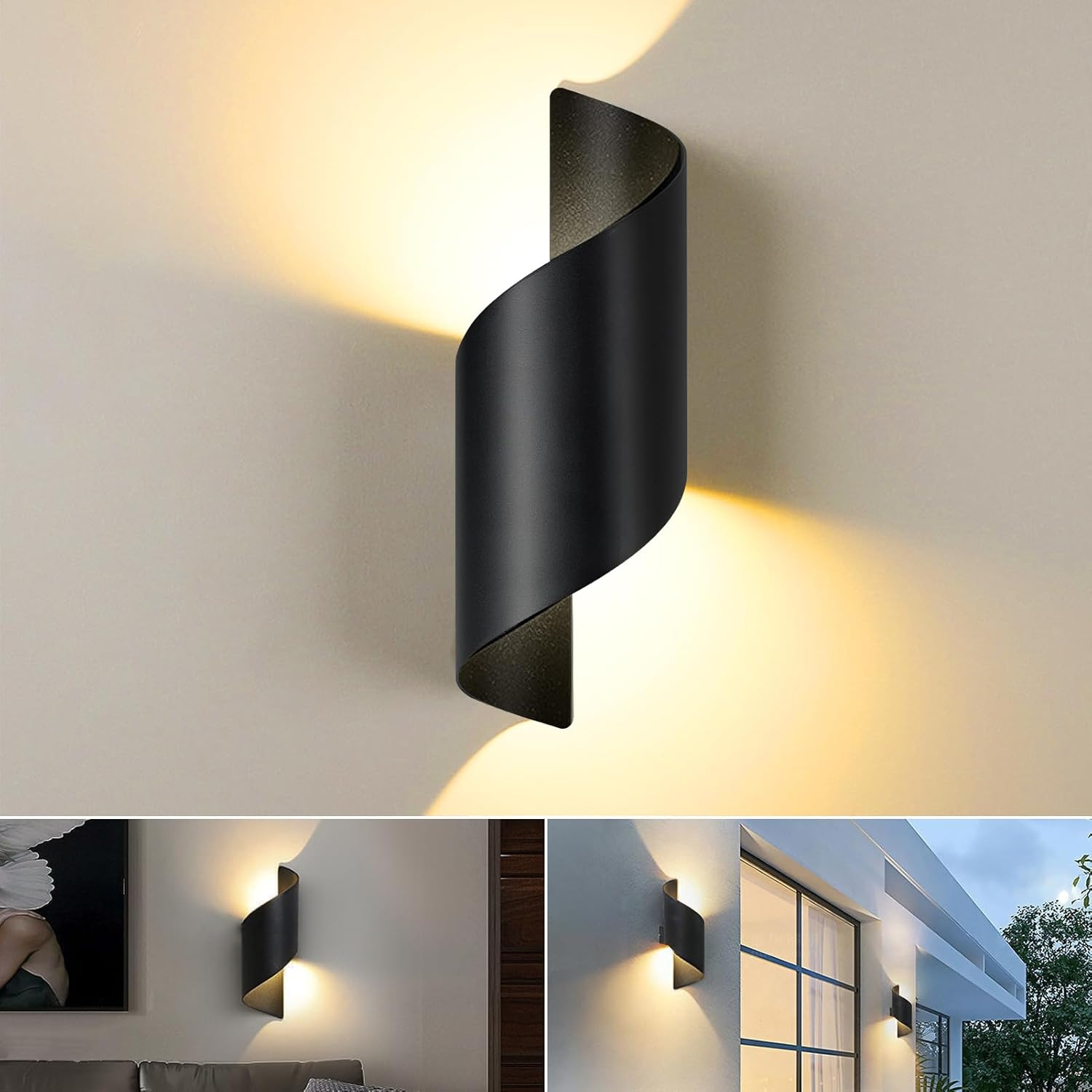 Wewnętrzna/zewnętrzna lampa ścienna LED, IP65 Wodoodporna, Metalowa Spiralna Lampa Ścienna, Dekoracyjne Oświetlenie Ogrodowe, Ciepłe Światło