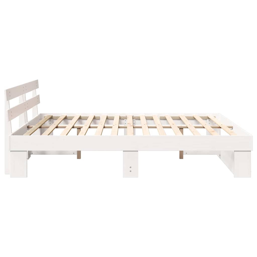 Cadre de lit avec tête de lit en pin massif blanc, 180 × 200 cm - 6