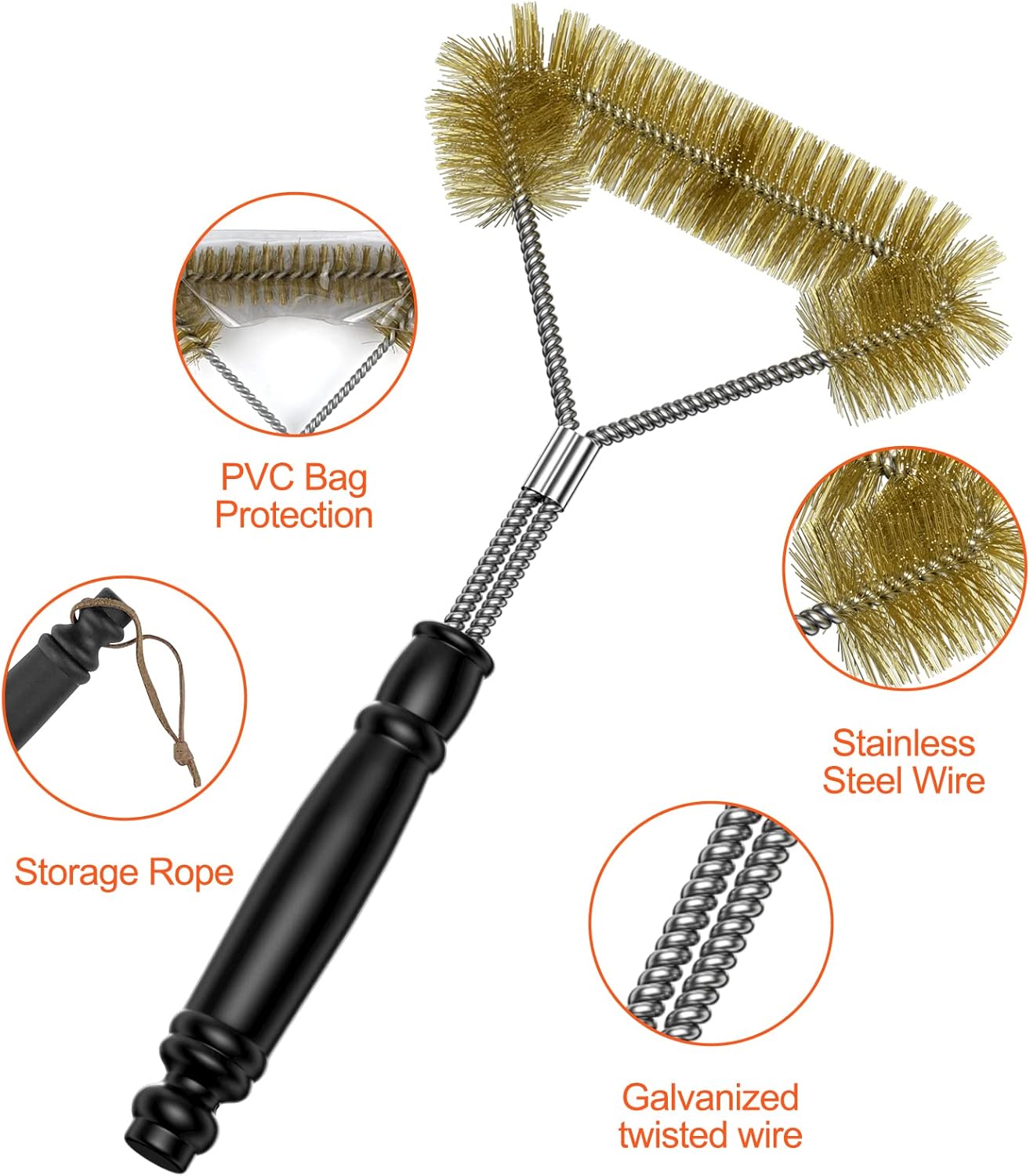 12 pouces/30.5 cm Brosse Barbecue Triangulaire Nettoyage à 360°, Acier INOX BBQ Outilsbrosse pour Grille de Gril avec tête Brosse Triple - 3