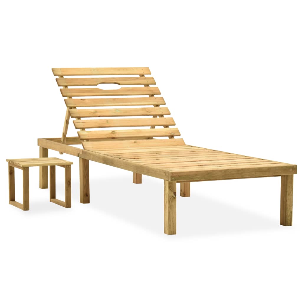 Chaise longue de jardin avec table et coussin Pin imprégné 7 - 2