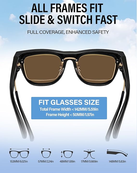 Lunettes de soleil polarisées carrées pour porter par-dessus lunettes – pour Hommes & Femmes – adaptées à la conduite, à la pêche et aux - 4