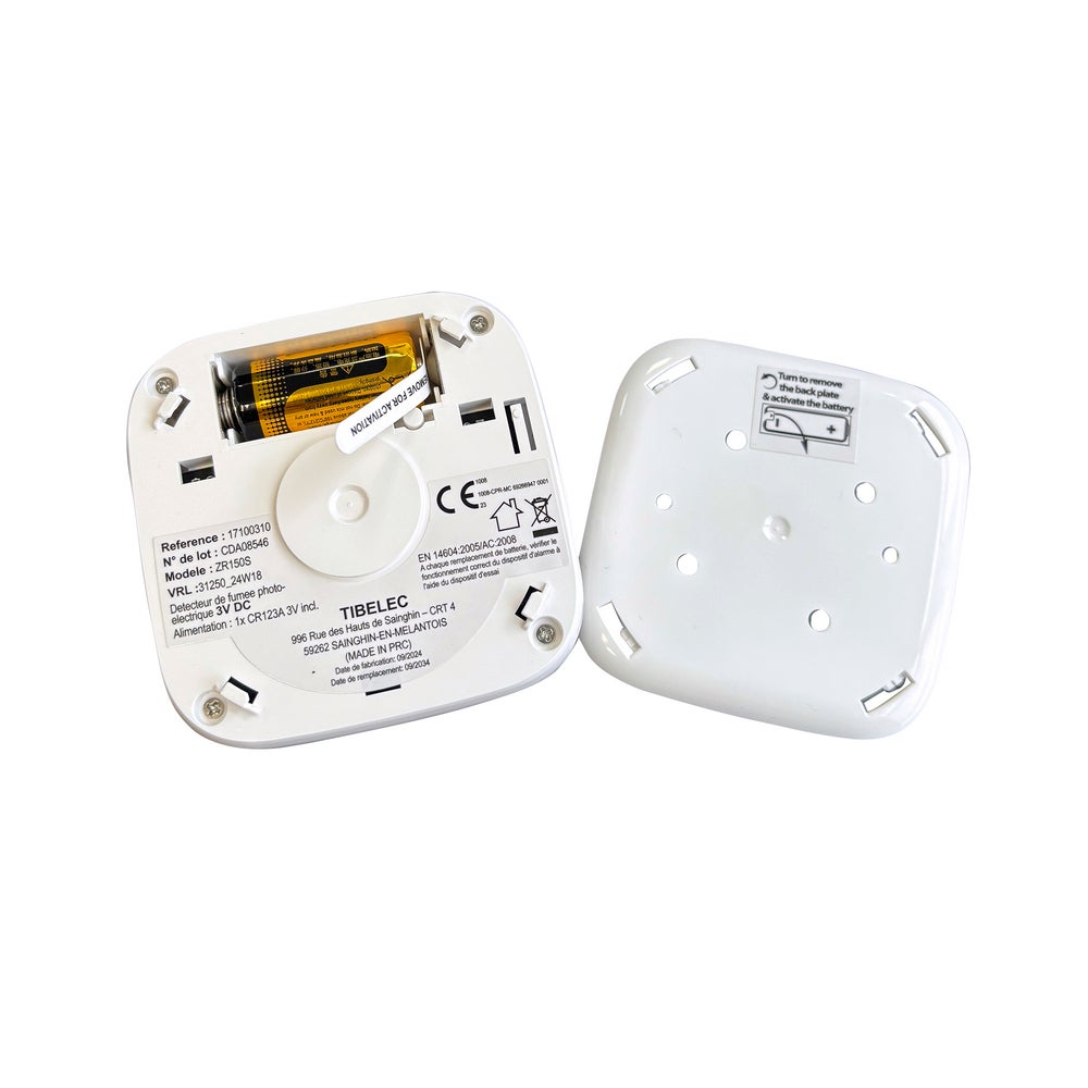Détecteur de fumée compact, design carré, à piles, voyant de fonctionnement, 85dB, garantie 10 ans - Tibelec - 3