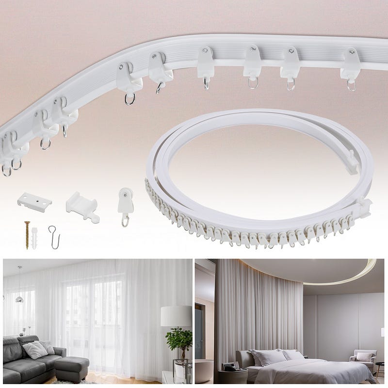 Binario Per Tende Curvo E Flessibile In Alluminio Da Soffitto O Parete - Lunghezza 1 Metro, Portata 50kg Per Soggiorno, Cucina, Bovindo