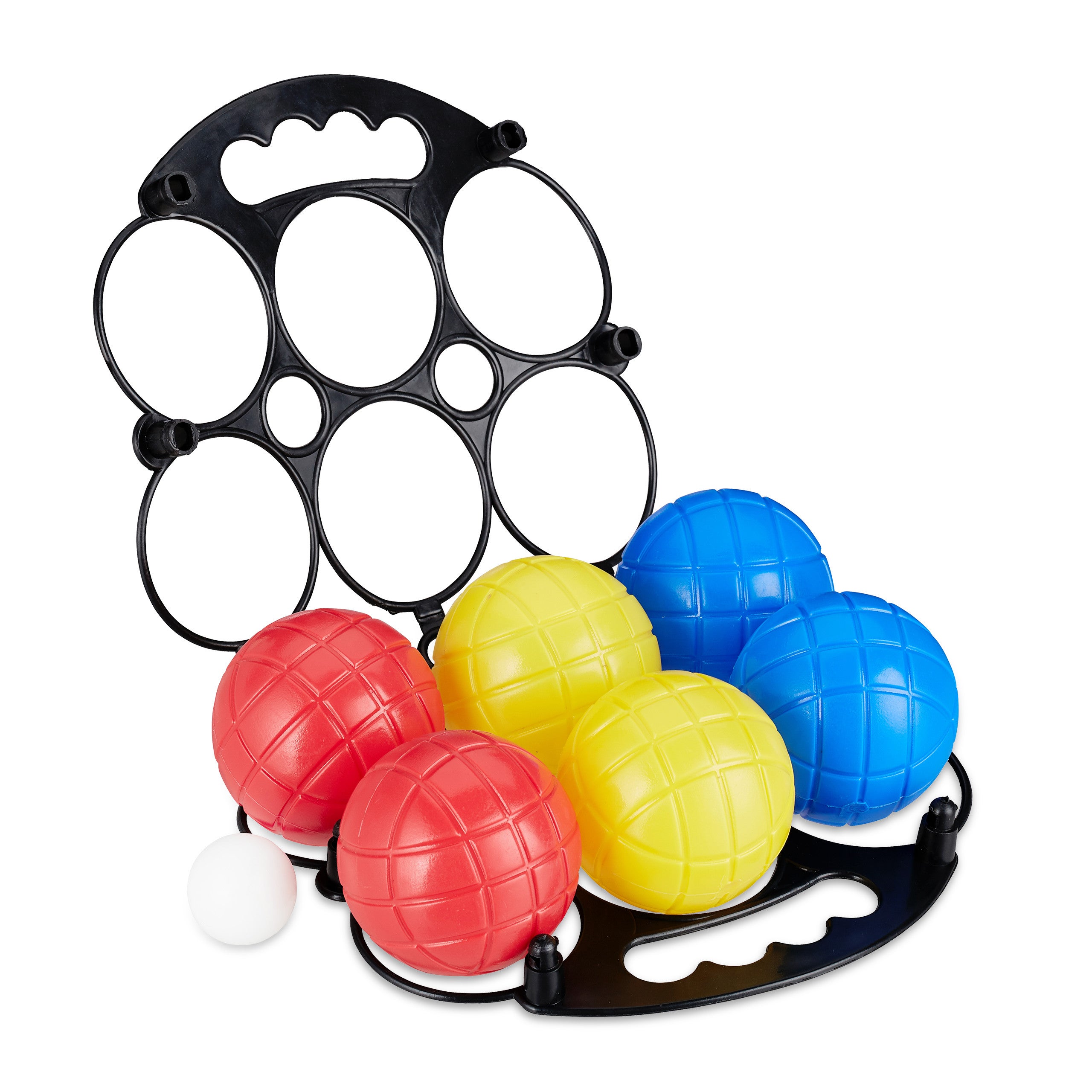 boule de pétanque enfant, 6x3 couleurs, plastique, avec cochonnet&étui de transport, set pour enfants, coloré, Relaxdays - 7